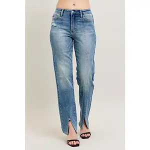 Judy Blue Full Size High Waist Vintage Wash Front Seam & Slit Straight Plus Size