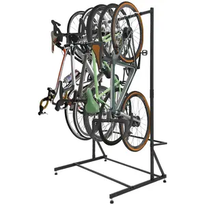 Heavy Duty Freestanding 5-Bike Storage Rack with Adjustable PVC-Dipped Hooks and Pin Lock System, 300 lbs Capacity for Indoor and Outdoor Use, Black