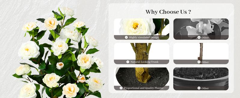 SHareconn 2-Pack 3/4FT Christmas Artificial Camellia Trees with Blooming Flowers Lifelike Faux Plants for Indoor Outdoor Home Porch Decor No Maintenance Needed