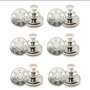 No-sew Instant Button for Jean, 6 Counts Round Detachable Metal Buttons, Clothes Accessories for Men & Women, Household Sewing Accessories for Jeans Trousers Clothes, Summer Essentials