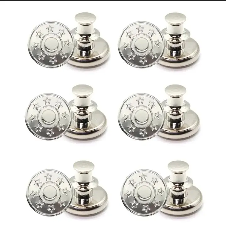 No-sew Instant Button for Jean, 6 Counts Round Detachable Metal Buttons, Clothes Accessories for Men & Women, Household Sewing Accessories for Jeans Trousers Clothes, Summer Essentials