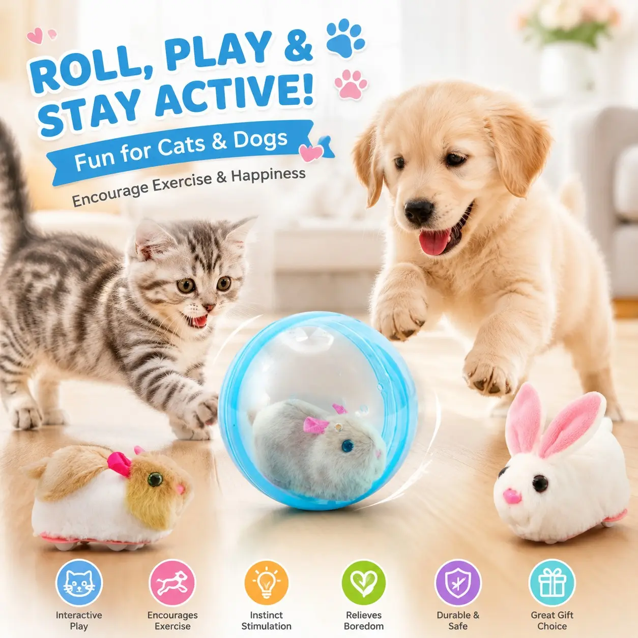 Smart Rolling Sphere Electronic Hamster Exercise Toy Auto Moving Ball with Dynamic Motion Heavy Duty Play Balls Interactive Pet Toy Modern Style Running Ball Toys for Kids Pet