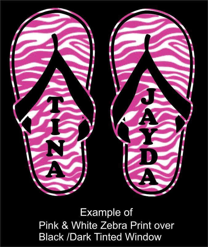 Custom Name Zebra Print Flip Flops Car Truck Window Laptop Vinyl Decal Sticker