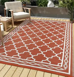 Waterproof Outdoor Rug Plastic Straw Terrace Rug Double-sided Reversible Eco-Friendly Durable Easy to Clean Carry for RV Beach Balcony Deck Garden Picnic