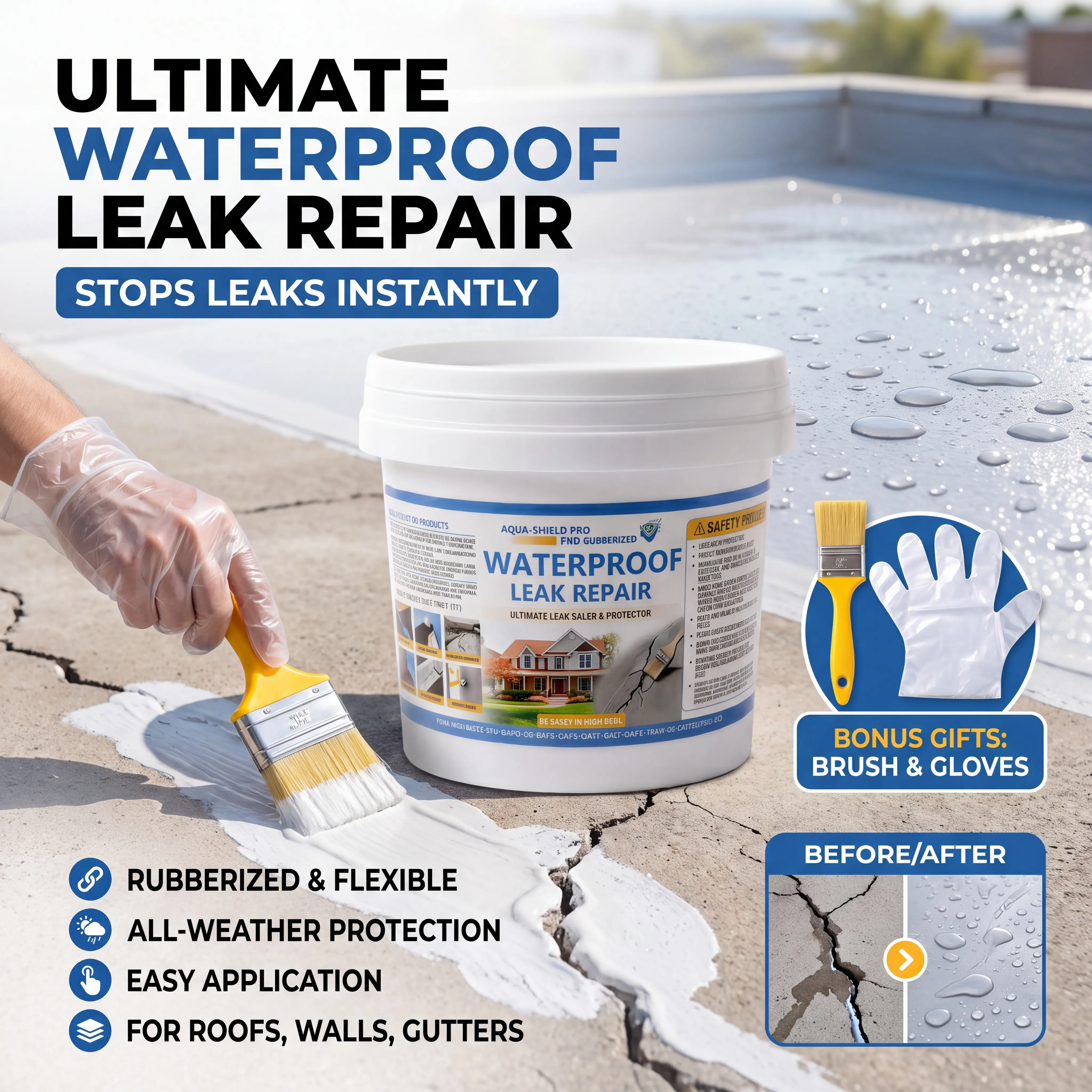 Heavy-Duty Liquid Rubber Leak Stop Barrier - Elastic Coating Adhesive for Roof Repair, Concrete Cracks Repair