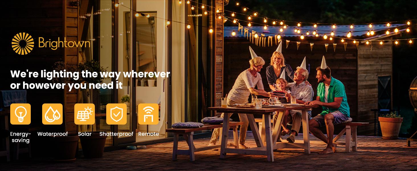 Brighttown Christmas, Halloween, 108-foot solar lights, outdoor waterproof, with remote control, 50 shatterproof LED bulbs, 3 light modes, adjustable porch, backyard, patio, garden, party