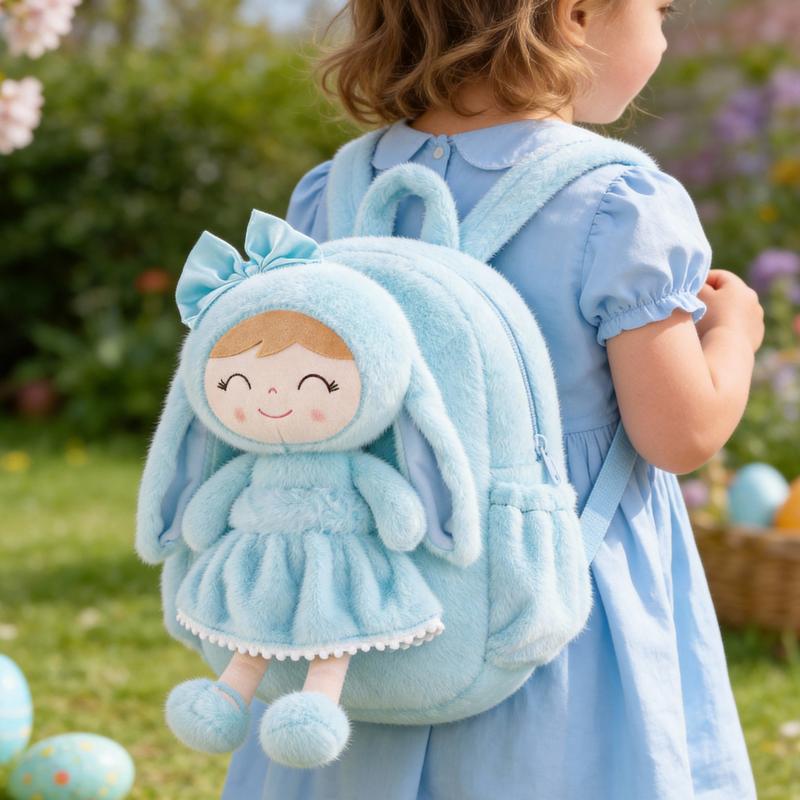 Gloveleya Easter Bunny Backpack for Toddlers - 11" Plush Doll Backpack with Detachable Rabbit Toy, Soft Stuffed Animal Bag for Girls 2-6 Years Old, Ideal Easter Basket Stuffer & Birthday Gift