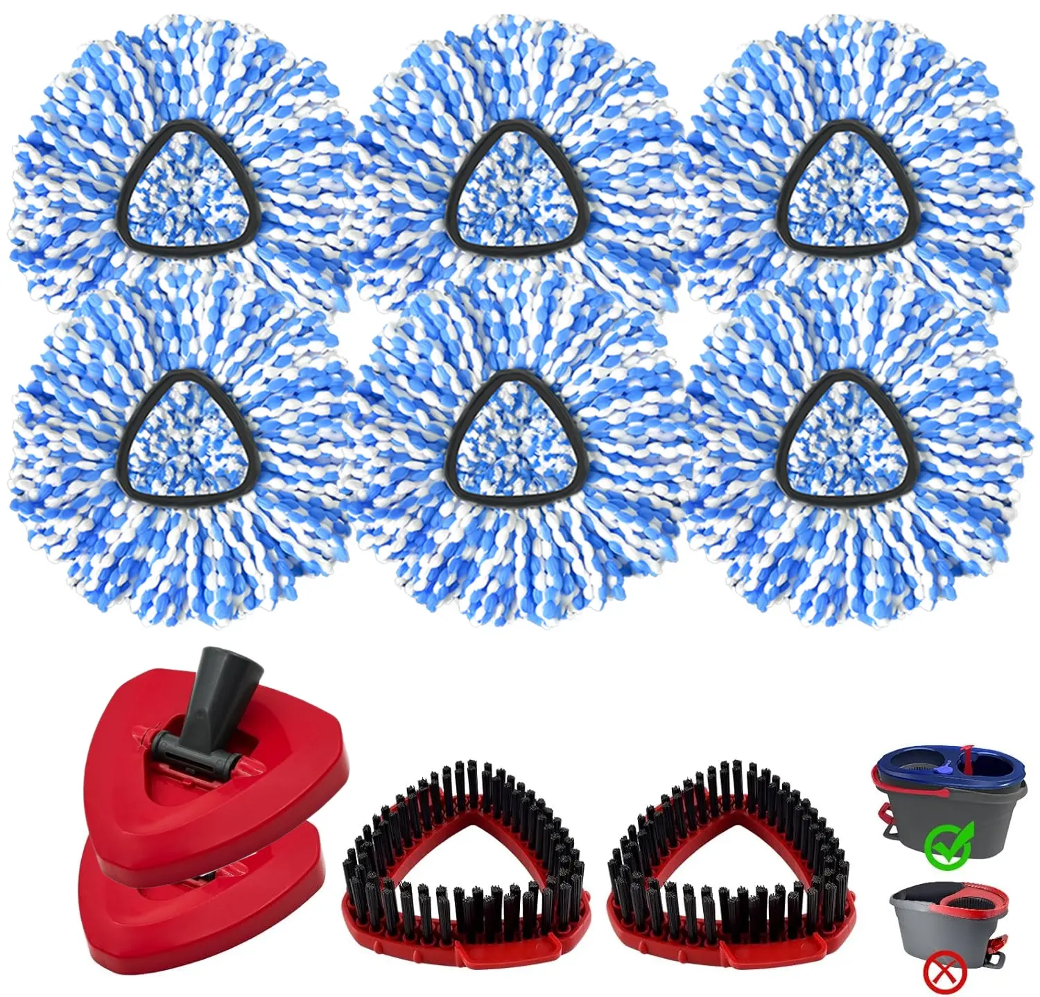 Mop Heads Replacements for O-Cedar RinseClean 2-Tank Spin Mop, Mop Replace Head for O Cedar, Mop Heads Include 6 Pack Mop Refills, 2 Scrubber Mop Heads, 2 Mop Base, Reusable, Easy to Replace