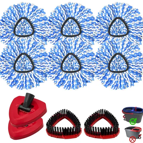 Mop Heads Replacements for O-Cedar RinseClean 2-Tank Spin Mop, Mop Replace Head for O Cedar, Mop Heads Include 6 Pack Mop Refills, 2 Scrubber Mop Heads, 2 Mop Base, Reusable, Easy to Replace, Dry/Wet Floor Clean, Glass/Wall Wipe