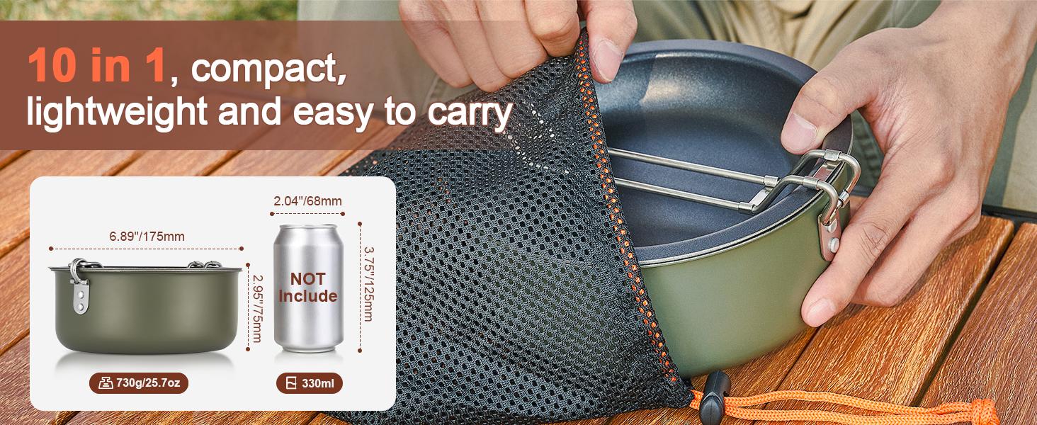 Odoland 10pcs Camping Cookware Non-Stick Camping Pot and Pan Set with Plate Bowl Fork Knife Spoon for Backpacking, Hiking, Outdoor Cooking and Picnic