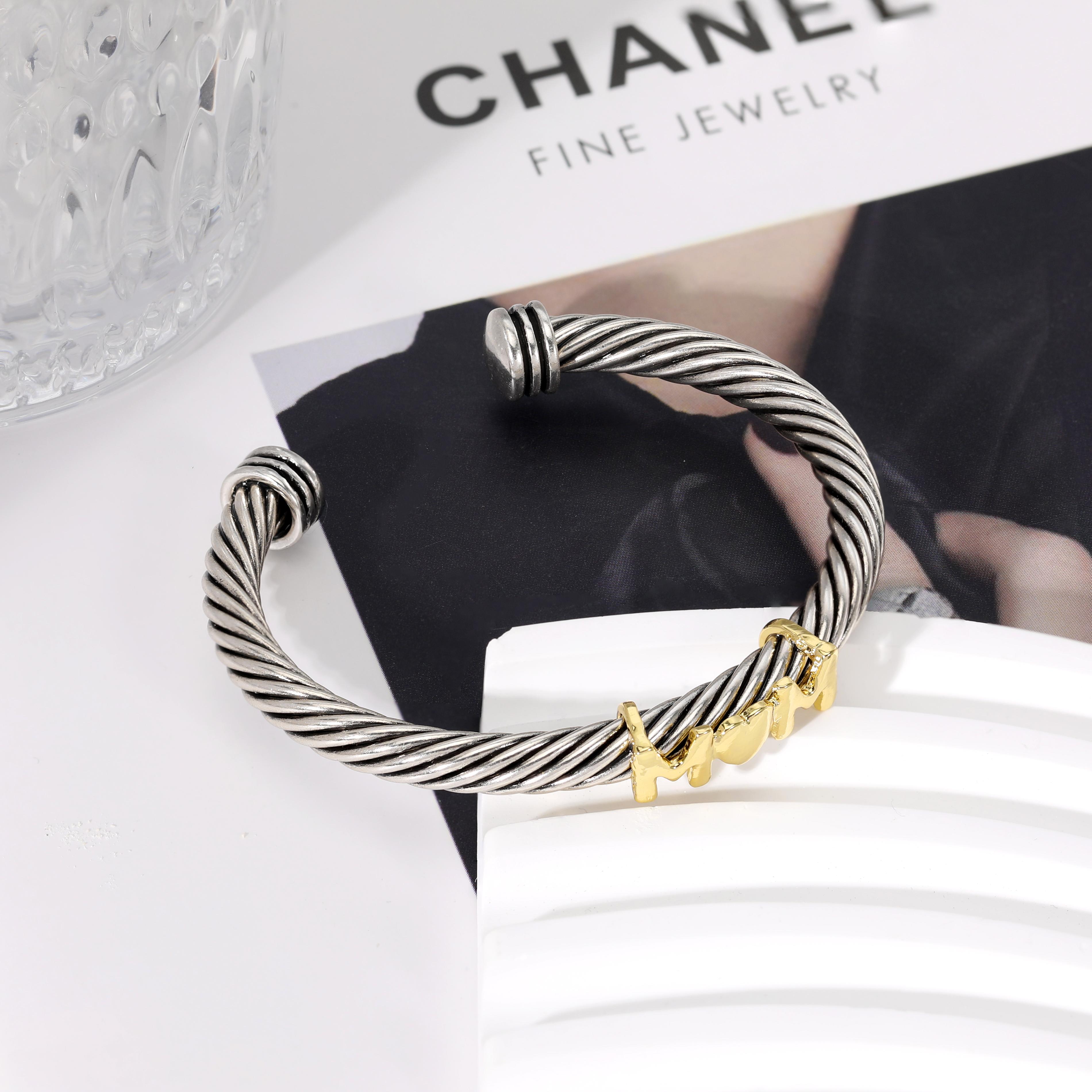 MYTYS Mother's Day Gift Twisted Cable Cuff Bracelet for Women Adjustable Bangle Charm Wrist Personalized Jewelry Trendy Jewellery Accessories