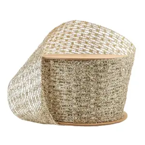 6" Wired Ribbon | Gold Stretch Tinsel Netting | 10 Yard Roll
