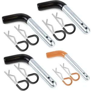 Wellmax 12PC 5/8" & 1/2" Dual Pinhole Trailer Hitch Pin Set with Rubber-Coated Grip & 8 R Clips for 2" Receiver - Zinc-Plated for Durability