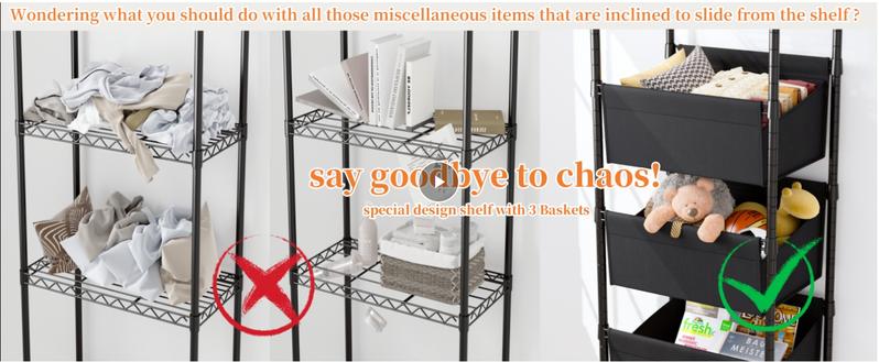 【Closet Storage Organizer】Raybee 6 Tier Corner Shelf with Basket,72'' Tall Storage Shelves Organizer Units, Adjustable Metal industrial Bookshelf for Wall Corner,Living room,Kitchen,Home Office