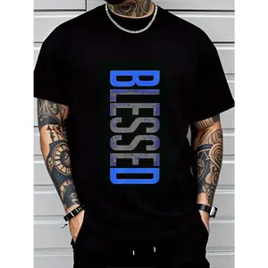 Men's Plus Size Casual Crew Neck T-Shirt - Geometric-Pattern, Smooth Cotton Knit Fabric, Medium Stretch - Short Sleeve Tee for Leisure & Everyday Wear    Breathable Comfort Fit    Machine Washable