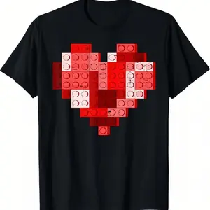 Valentines Day Heart Building Blocks Bricks Boys Kid Toddler  Tshirt Menswear