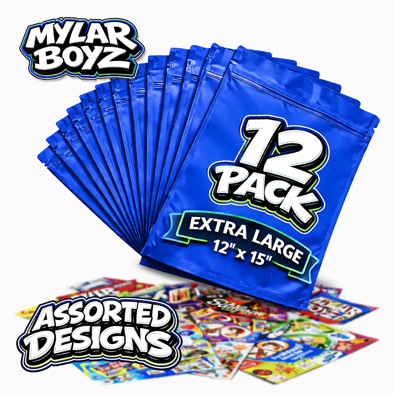 12 Pack X-Large (12inx 15in) Zip Bags Packaging Bundle – Assorted Designs
