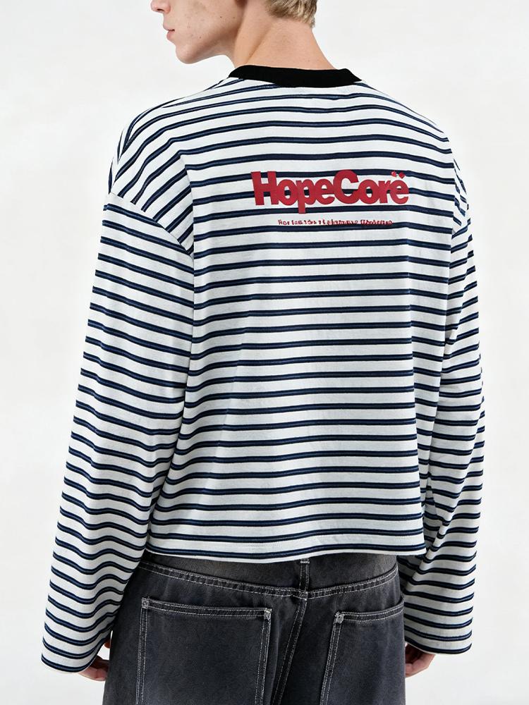 FDR "HopeCore" Unisex Long-Sleeved Striped Shirt Loose Fit Contrast Striped Crew Neck Tops Casual Fall Fashion Versatile Comfortable Pullover Womenswear Menswear Y2K Trend Streetwear Christian Tee Stylish summerwins