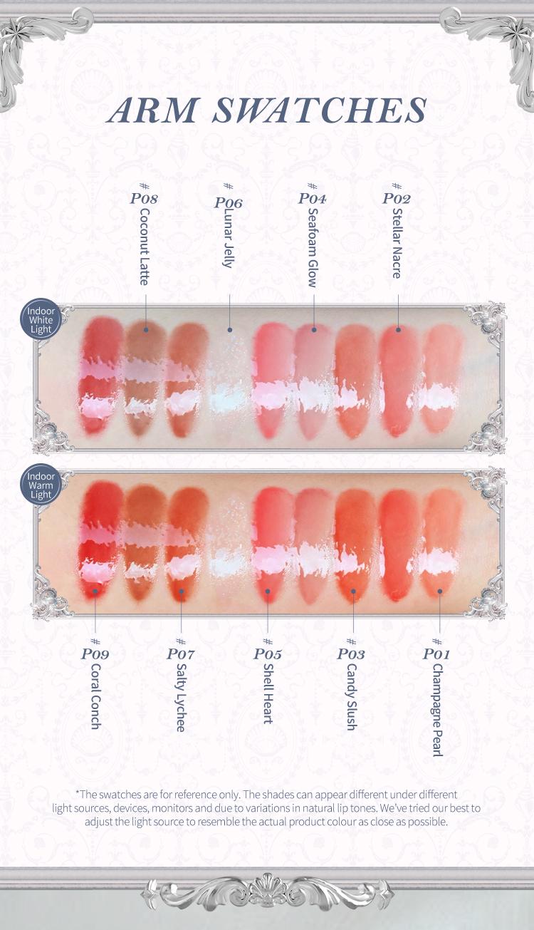 Flower Knows Shell's Jewel Collection Nourishing Lip Glaze, Hydrating & Moisturizing, Transfer-Proof, Lip Treatment, Waterproof, Long-Lasting, Lip Stain Lipgloss Lipstick Makeup Cosmetic, Summer Beauty Gift