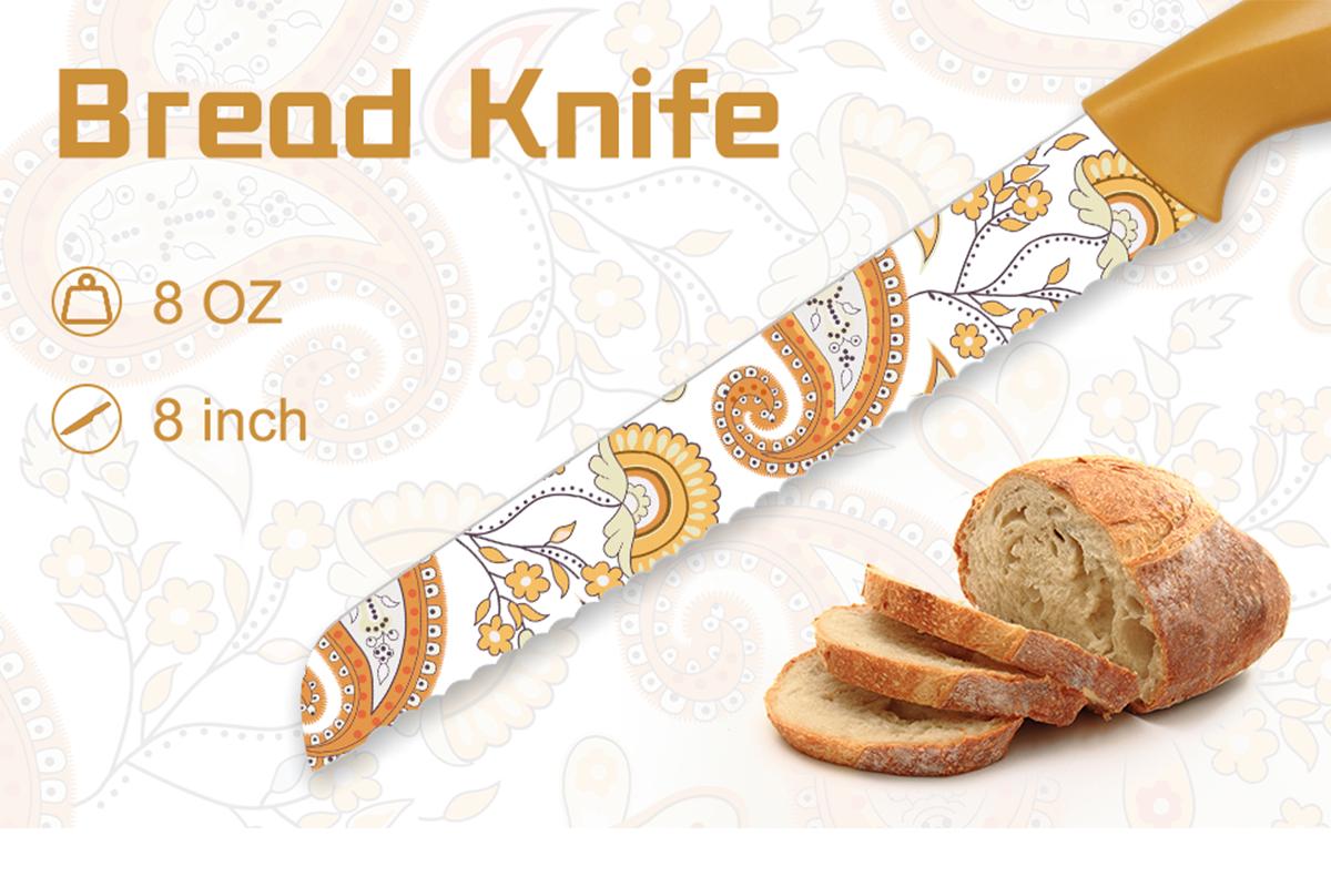 Astercook Paisley Knife Set, Scratch Resistant Coating, 6 Knives and 6 Knife Holders,  High Carbon Stainless Steel Kitchen Block Cooking Cutting