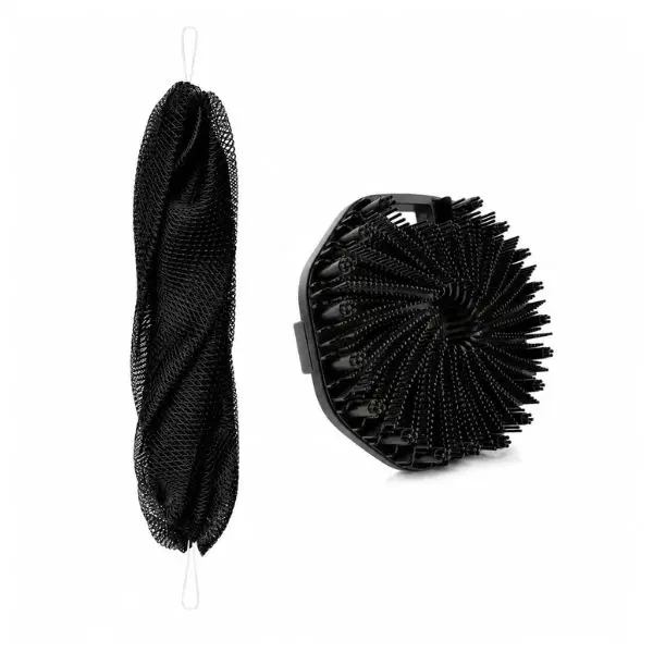 2 in 1 Silicone Body Scrubber & African Exfoliating Net Sponge – Antimicrobial Shower Brush for Sensitive Skin, Deep Exfoliating Bath Sponge for Dead Skin Removal, Body Acne, Keratosis Pilaris, Oily Skin, Smooth Skin, Quick-Drying Body Wash Scrubber