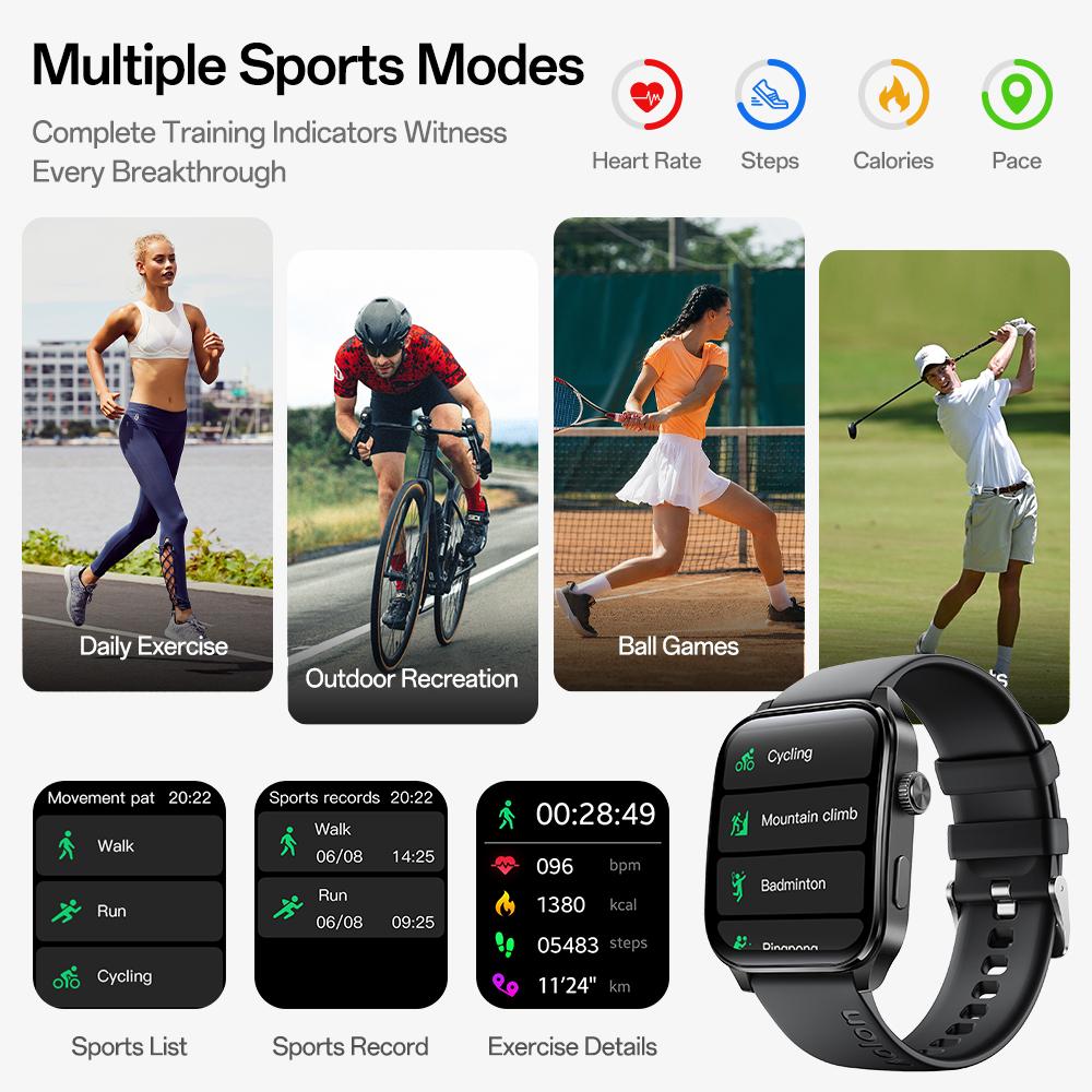 Aolon Curve3 lightweight Smartwatch with Answer/Make Calls/Message Reminder, 1.93'' IPS Screen, IP68 Waterproof, Custom Buttons, Digital Crown, 110+ sports modes for Outdoor Fitness, Workout, Men Women's Gifts, iPhone&Android Compatible