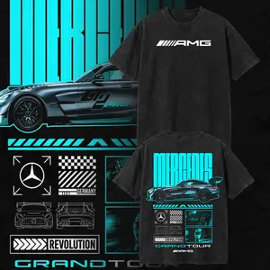 Mercedes-AMG GT2 Pro Vintage Washed Oversized T-Shirt – Dark Car Graphic Tee, Car Streetwear Unisex Shirt