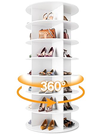 7-Tier Rotating Shoe Rack Tower - 360 Spinning Shoe Organizer, Vertical Lazy Susan, Closet Cabinet Rack for 28 Pairs of Shoes Bags Plants