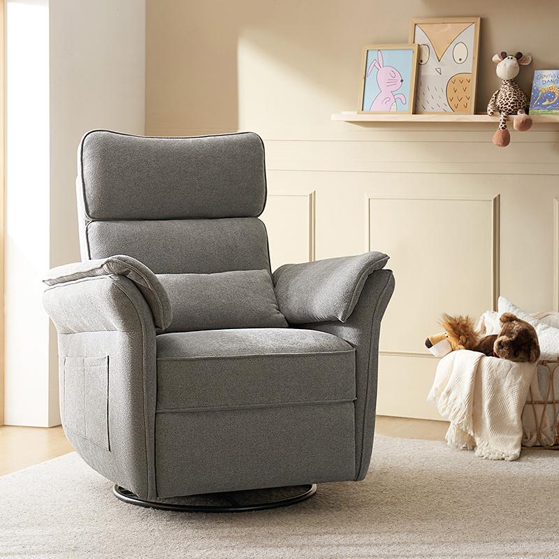 Hulala Cuddle Nursery Power Glider, modern electric nursery chair, 270-degree swivel, high armrests, conveniently flip down, Storage Bags, Lumbar Support, for both mommy and baby, adjustable headrest, waterproof, stain-proof, oil-proof