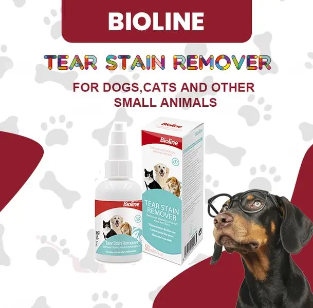 BIOLINE TEAR STAIN REMOVER  50ml   Care Cleanser, For Cats and Dogs  Tear Stain Removal cat dog  pet grooming drop