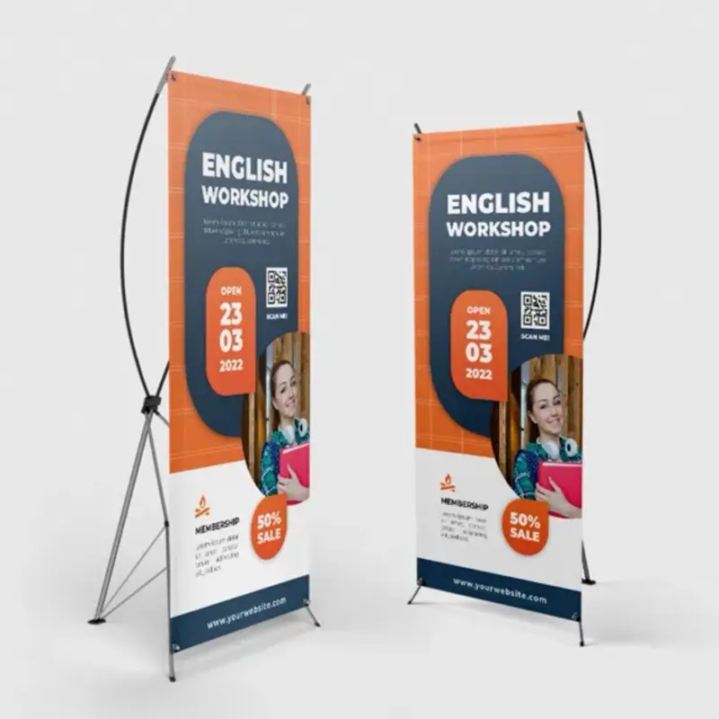 Portable advertising with light-weight x-style collapsible banner stands 24” x 60”