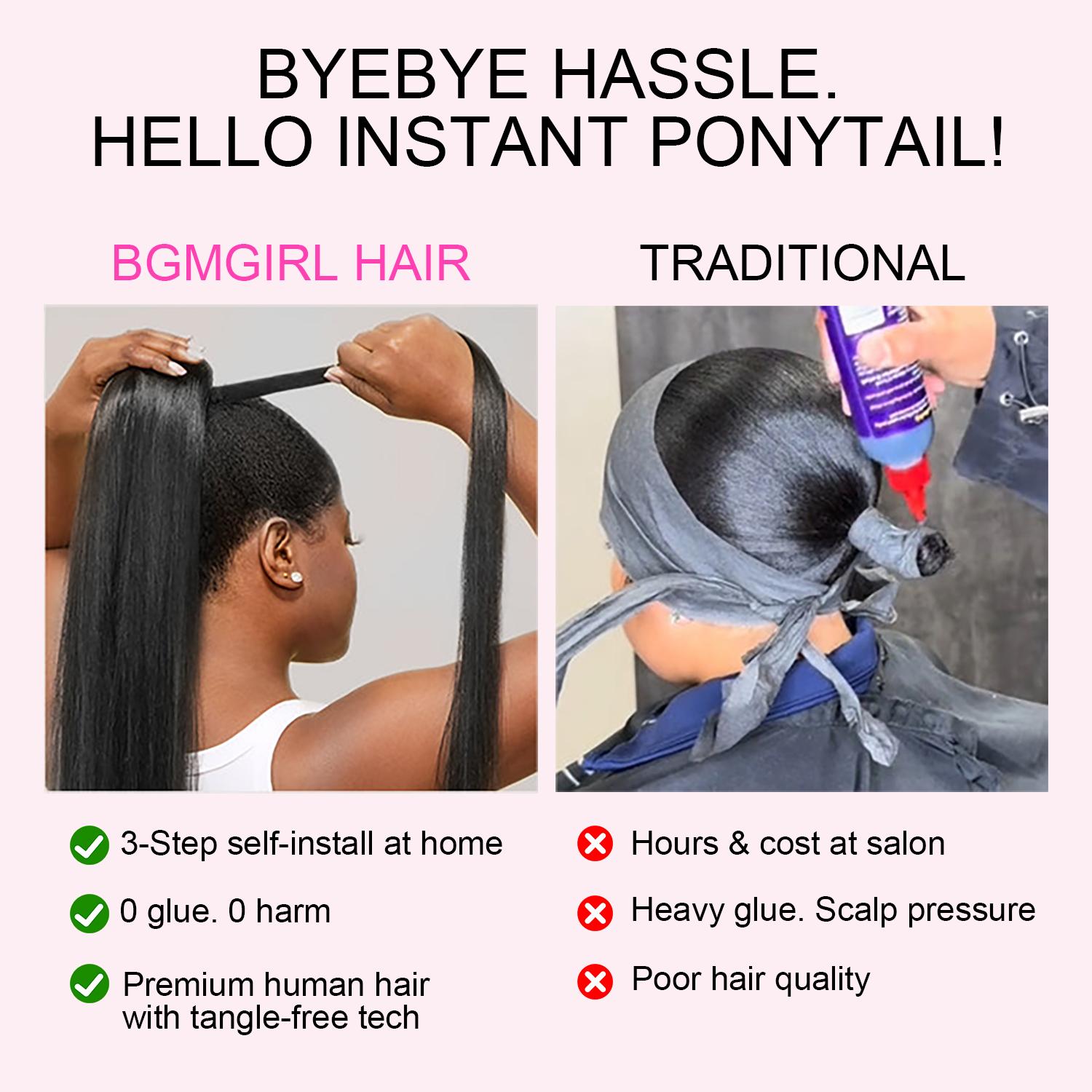 [New In] BGMgirl Kinky Straight High-Density 10-Sec Ponytail Protective Hairstyle Draw-string Ponytail Hair Extensions Ponytail 100% Human Hair eve valentines day gift