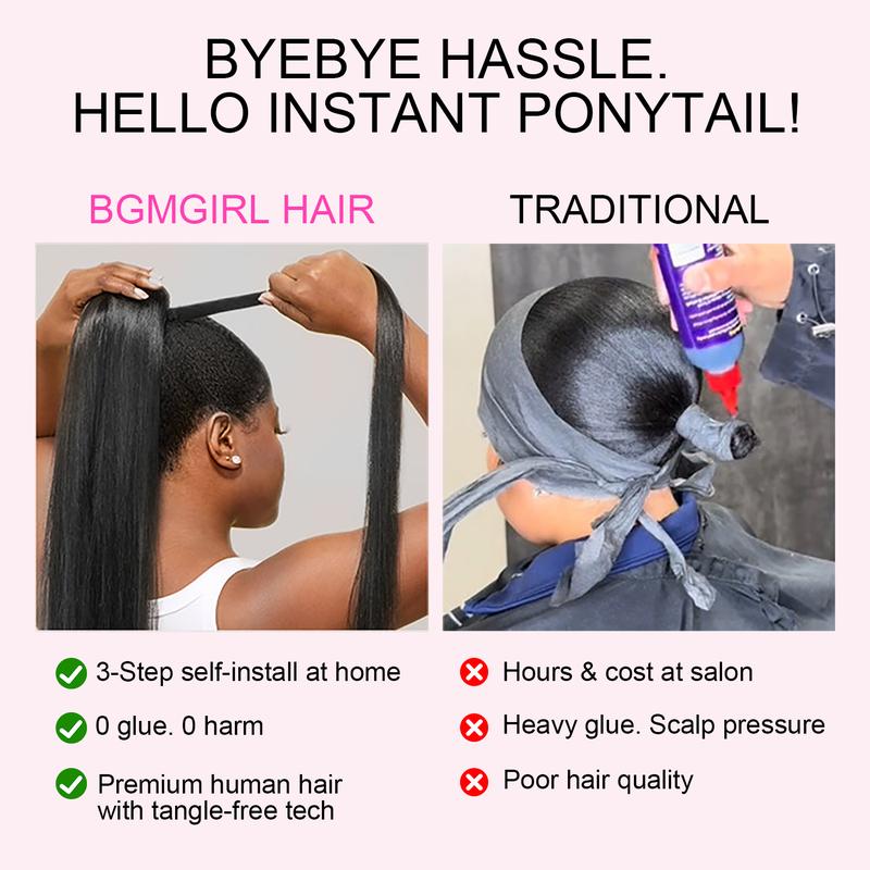 BGMgirl Water Wave High-Density 10-Sec Ponytail Protective Hairstyle Draw-string Ponytail Hair Extensions Ponytail 100% Human Hair