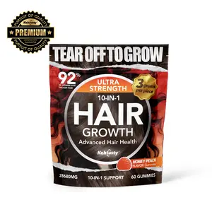 Hair Growth Gummies for Women | 10-in-1 Formula with Biotin, Collagen & Zinc | Supports Thicker, Stronger Hair & Scalp Health | Honey Peach Flavor, 60 Gummies