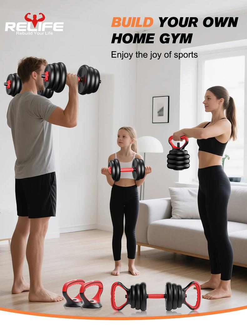Relife Sports Adjustable Weight Dumbbell Set, Use as Dumbbell, Barbell, Kettlebell and Push-up Weights for Exercises at Home,Multi-functional Fitness Exercise Equipment for HomeGym Weightlifting