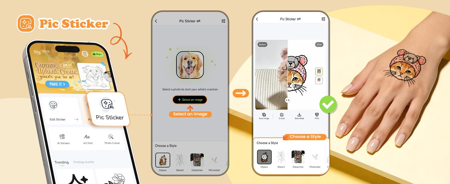 Phomemo DIY Temporary Tattoo Maker, TK32 Tattoo Maker for Kids & Adults, Create Custom Tattoos with AI Voice & Text Design, DIY Tattoo Sticker Kit with 50 Papers & 8 Markers, Perfect for Parties, Events & Gifts, Black