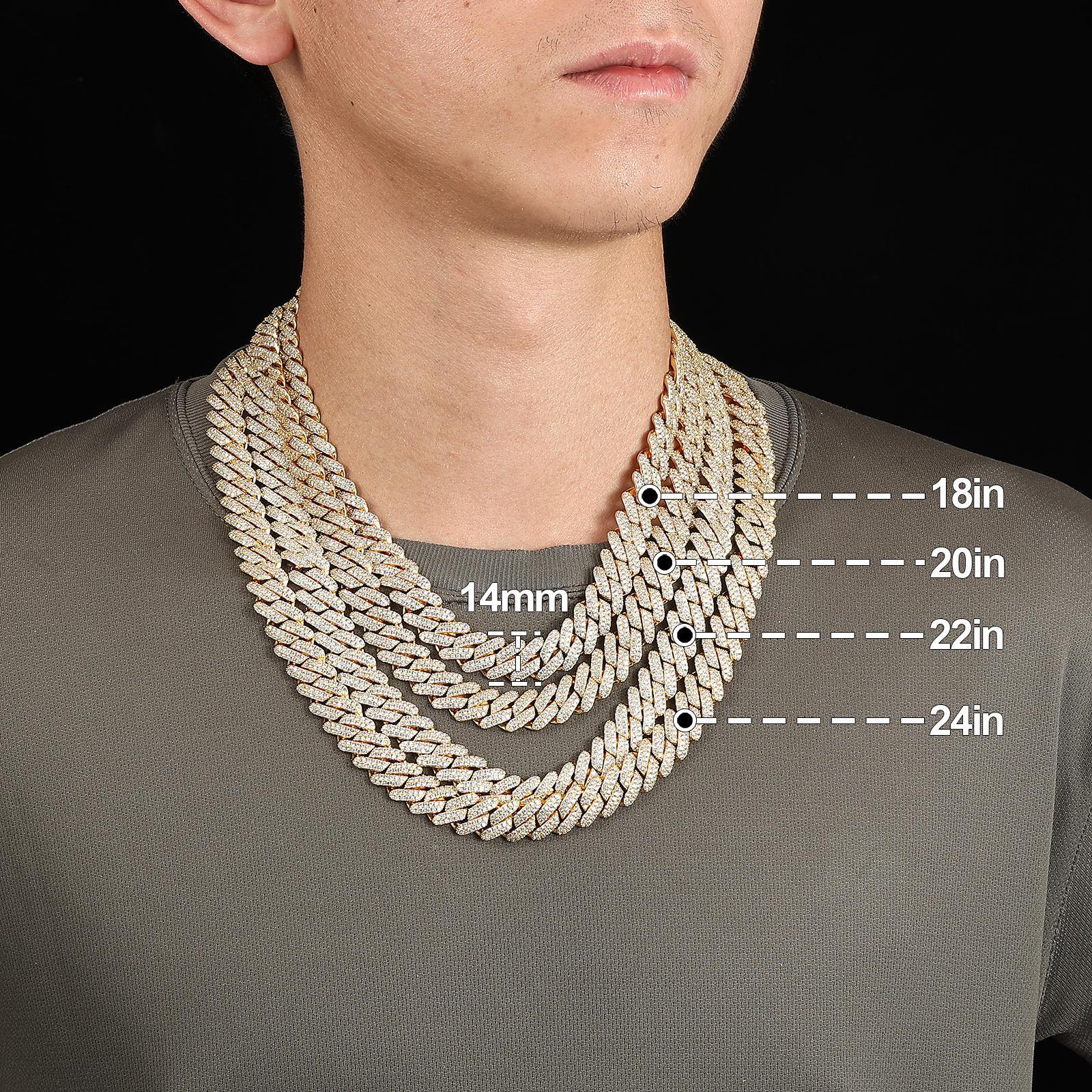 【#CZP397】Shining Cuban Chain Fashion Trend Square Necklace Miami Cuban Chain Ice Out Men's Hip Hop Rap Fashion Necklace Sparkling 14mm Width  FallFreshness