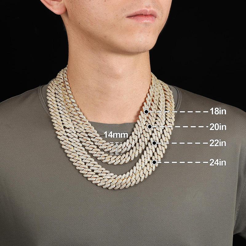 【#CZP397】Shining Cuban Chain Fashion Trend Square Necklace Miami Cuban Chain Ice Out Men's Hip Hop Rap Fashion Necklace Sparkling 14mm Width  FallFreshness