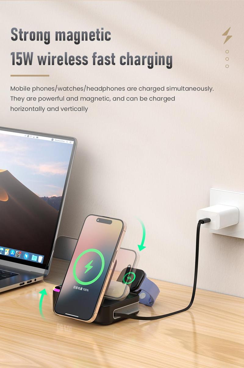 2026 8-in-1 FoldaWireless Charging Station Magnetic Charger for Smartphones Smartwatches & Earbuds Compatible with iPhone Apple Watch & More Compact Portable Device Charging Station Black Folding Electronic