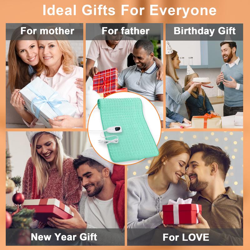 Light green Heating pad, 33  x 17 inches, 24  x 12 inches, with 6 temperature levels and 4 time settings, portable, heated back, neck, shoulders, and legs, machine washable, perfect holiday gift for men and women, Christmas gift