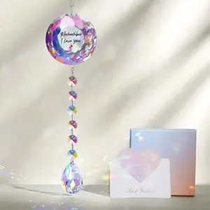 Remember I Love You Crystal Sun Catcher - 22 Inch Hanging Prism Ornament, K9 Crystal Rainbow Decor for Window Garden, Ideal Gifts for Mom Wife Girlfriend on Christmas Birthday Anniversary