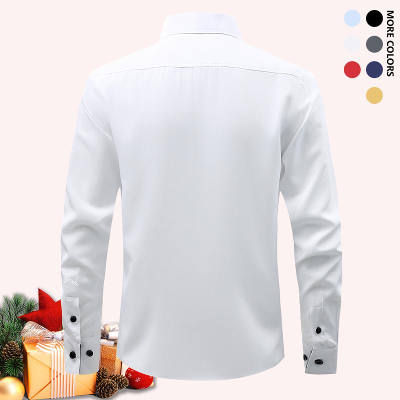 Pack of 5 Men's Business Casual Shirts - Solid Long Sleeve Button Up Shirt, Front Lapel Long Sleeve, Regular Length, Suitable for Four Seasons Office and Commuter Wear, Available in Multiple Colors
