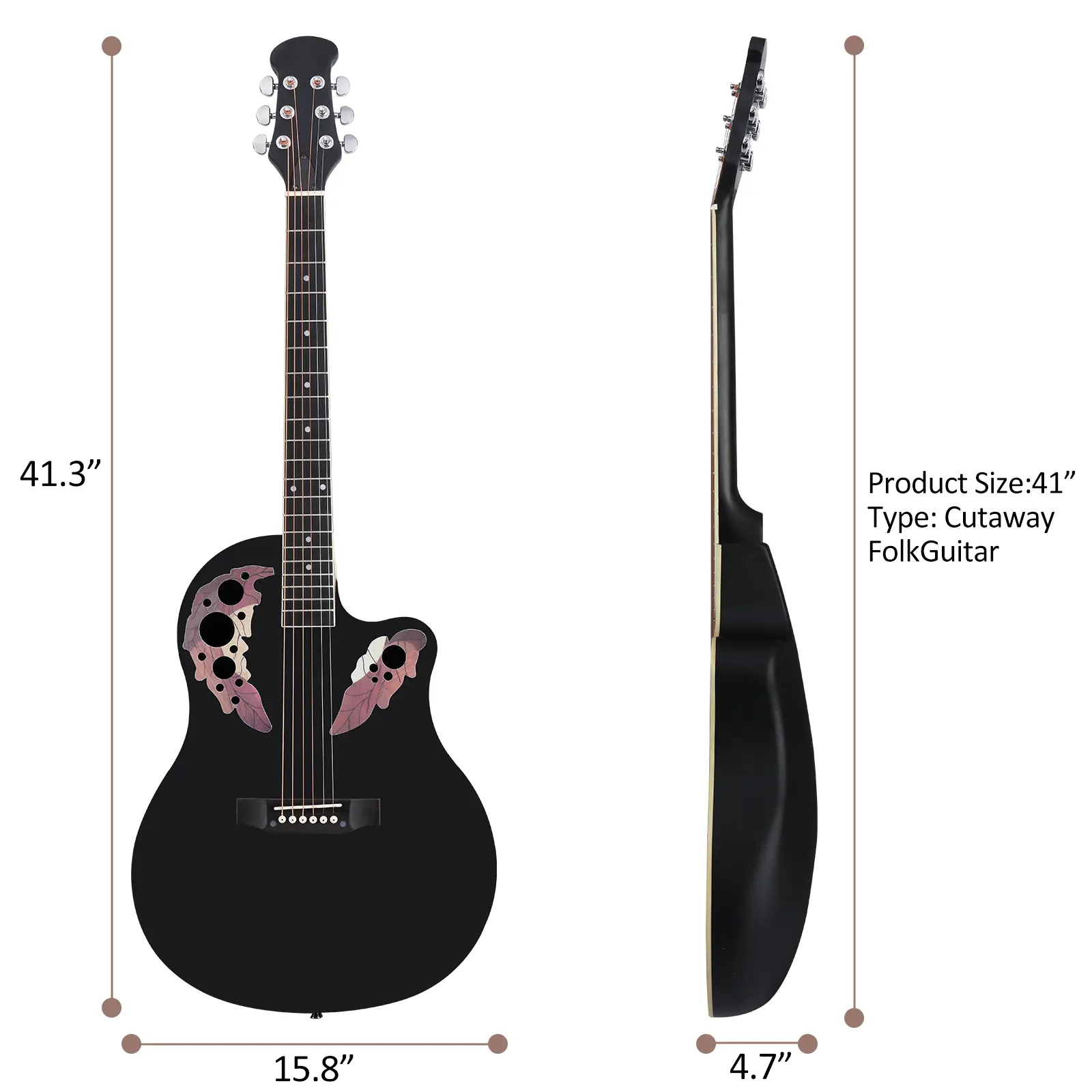 Cutawary 41-Inch Full-Size Round Back Acoustic-Electric Acoustic Guitar - Spruce Top, Soundhole, Black Beginner Starter Kit with Accessories, Festival Gift for Beginners, Teens, Adults, Birthdays