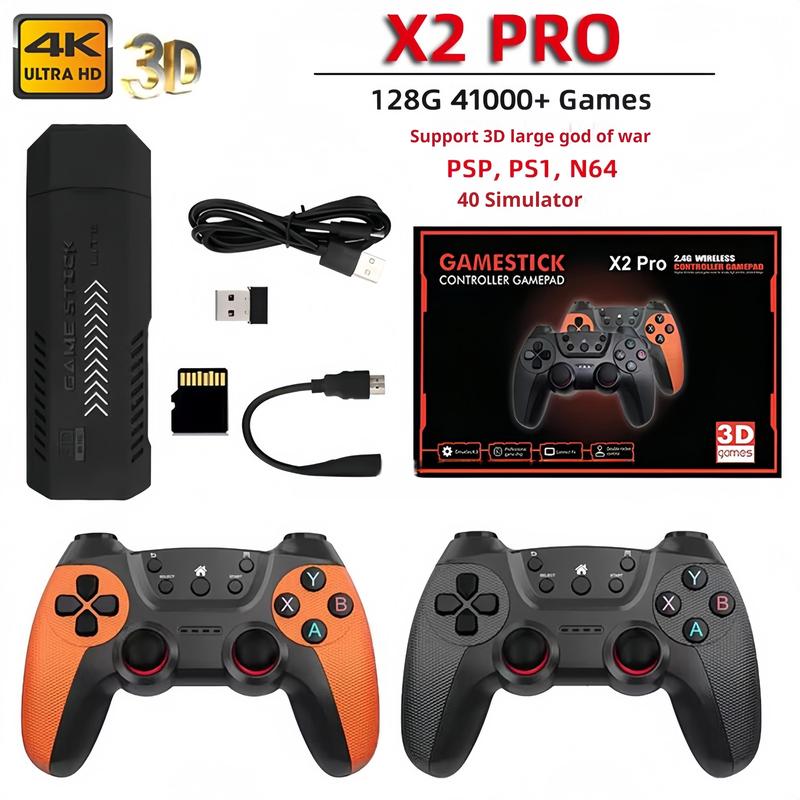 X2 PRO Retro Game Stick 4K Console with 58000+ Games 41 Classic Emulators Plug & Play HDMI 64GB/128GB Dual 2.4G Wireless Controllers for TV Home Entertainment Party Fun