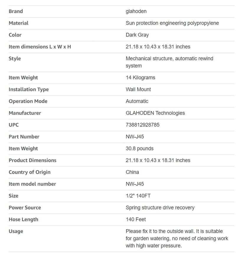 GLAHODEN Upgraded Retractable Garden Hose Reel 1/2 Inch x 65 ft Wall Mounted with 9 Patterns Nozzle & 180° Swivel Bracket Automatic Watering Devices