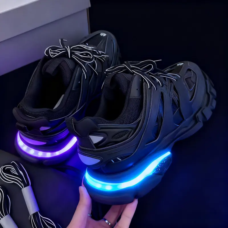Retro Chunky Fit Polyester Athletic Running Shoes - Track 3.0 Style with Light-Up Soles for Walking/Sports (Rain Shoes Category),safetycomposite,suretrack,off-shoulder,height,boot,,comfortable,brown,please,y2k,all-match
