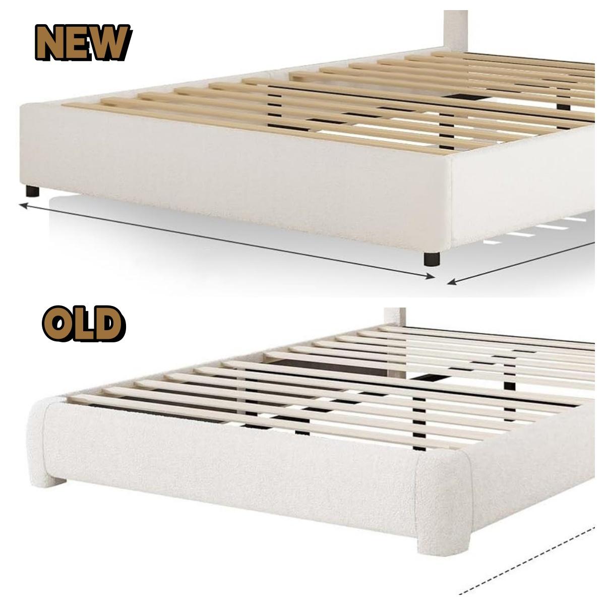 HOMBCK Bed Frame, No Mattress, Boucle Upholstered Platform Bed Frame, Modern, Rounded Corners, Noise Free, Easy Assembly