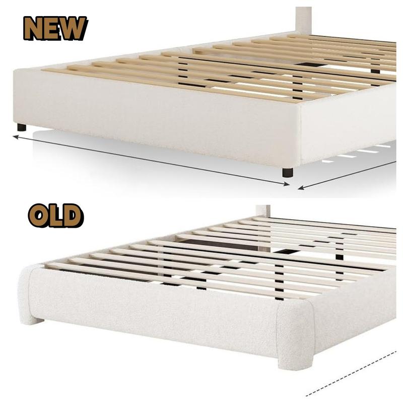 HOMBCK Bed Frame, No Mattress, Boucle Upholstered Platform Bed Frame, Modern, Rounded Corners, Noise Free, Easy Assembly