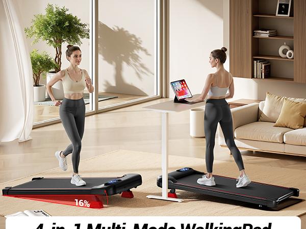 UMAY 16% Incline Treadmill for Home and Office, 4-in-1 Portable Foldable Under Desk Walking Pad,  2.5 HP Quiet with Diamond Pattern Belt