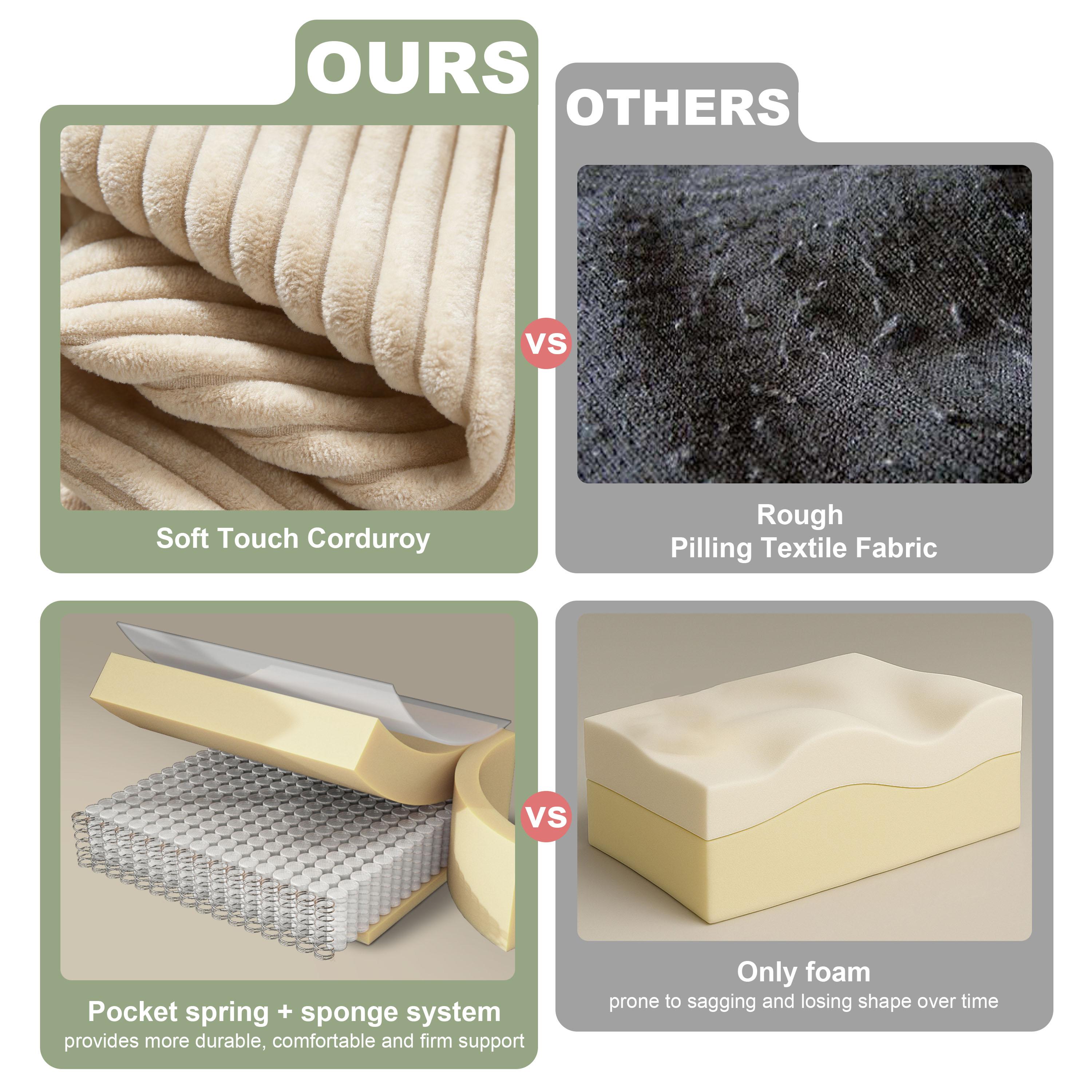 96.9" Cloud Sectional Sofa with L-Shape Chaise and Side Pockets , bonelesscouches compression bed ,Modern Modular Design, Deep Seating, Upholstered for Living Room/Bedroom, No Assembly Required (Corduroy Fabric), Left-facing 96.9" Cloud Sectional Sofa with L-Shape Chaise and Side Pockets , bonelesscouches compression bed ,Modern Modular Design, Deep Seating, Upholstered for Living Room/Bedroom, No Assembly Required (Corduroy Fabric), Left-facing